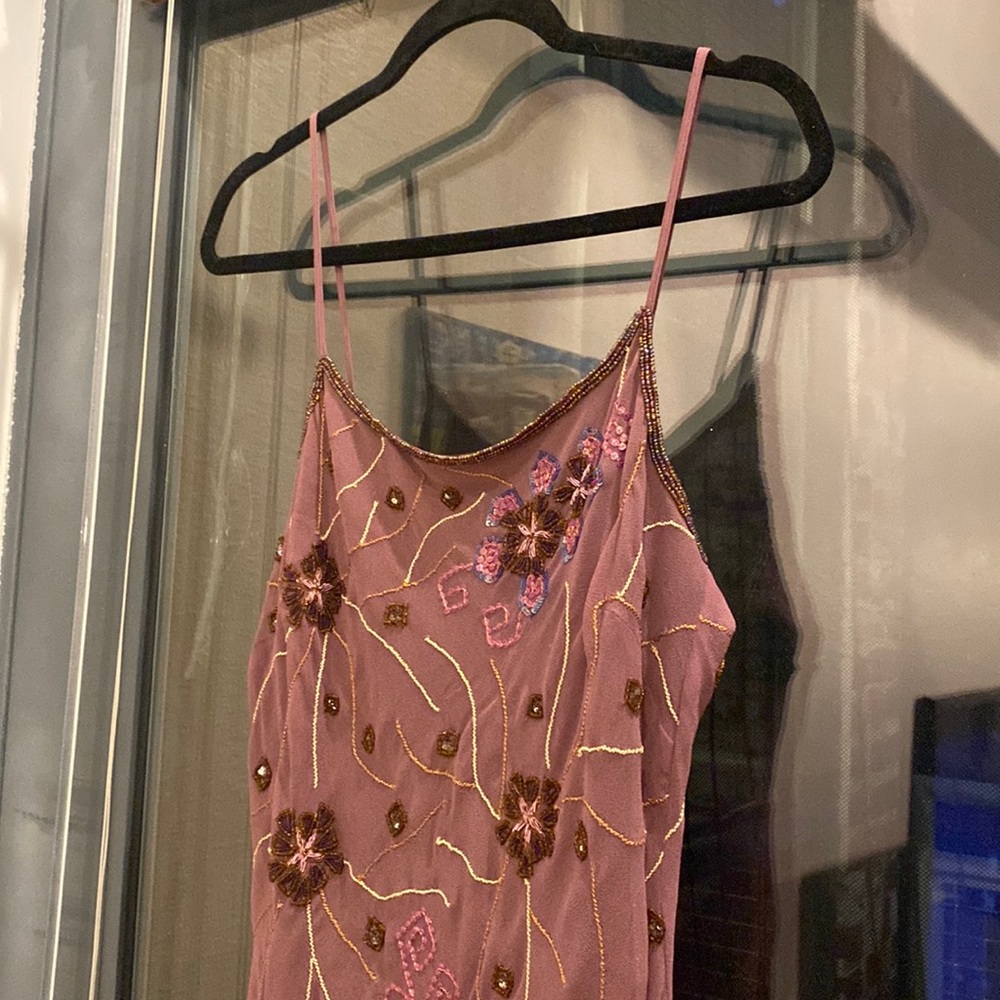 Vintage 90’s Y2K midi slip dress beaded embroidered mauve purple floral